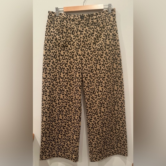 JODIFL Leopard Print Wide Leg Trousers Fall Animal Print Elastic in Back Sz M - Picture 3 of 12
